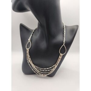 Sterling Silver Multi Strand Box Chain Necklace Teardrop Accents 18 Inch 925
